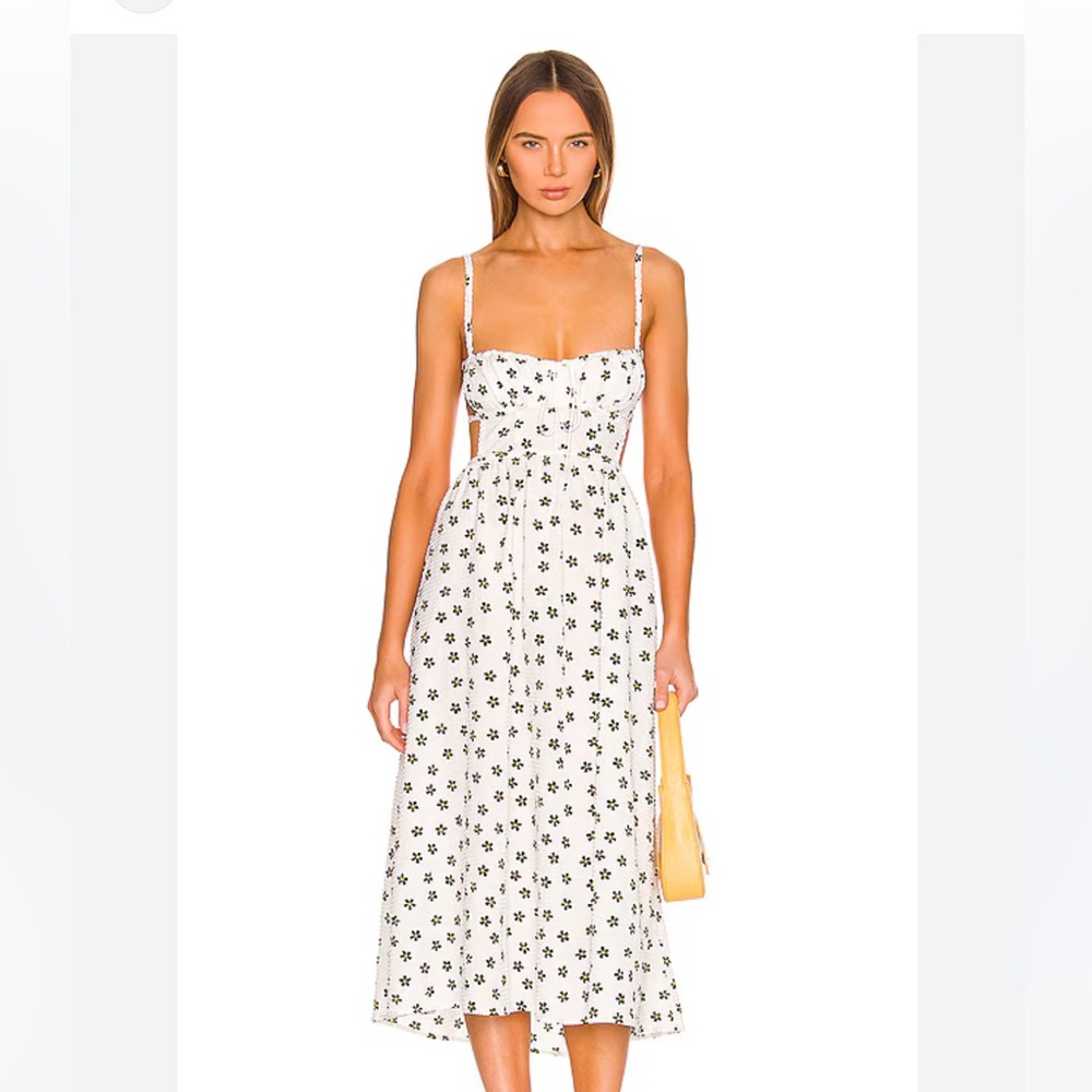 For Love & Lemons Brenda Midi Dress- Ivory Daisy Print